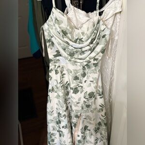 Floral bridesmaid dress, swoop neckline